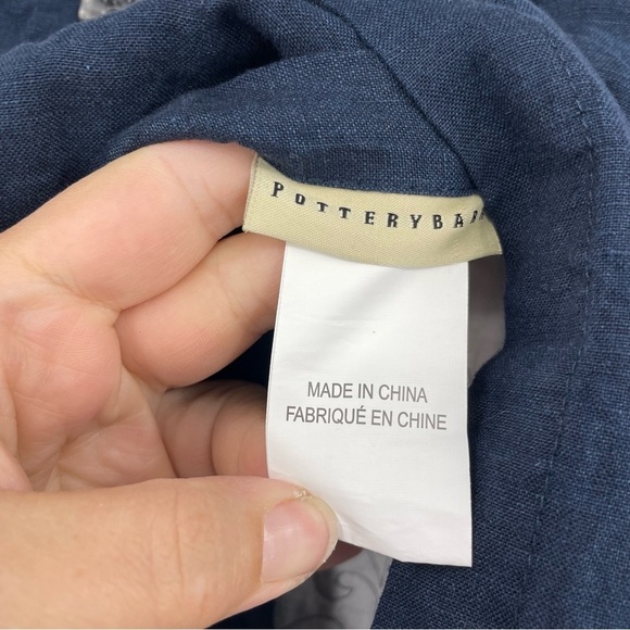 Pottery Barn Belgian Flax Linen Floral Stitch standard Sham Blue - Picture 4 of 5